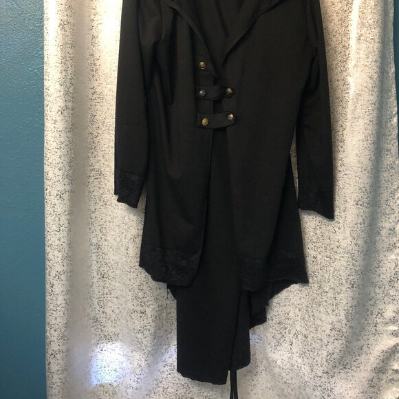 Mansilifei Black Gothic Lace-Trim Hooded Corset-Back Jacket – Size 5XL (Asian) - Picture 2 of 10